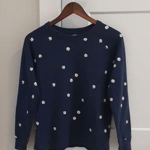 Navy Blue Daisy Print Sweatshirt